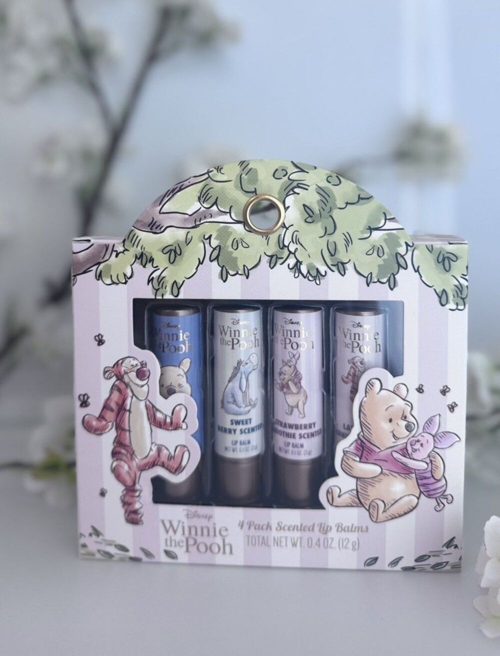 Disney Winnie The Pooh Lip Balm Set 4 Pack Scented Honey Pot NIB